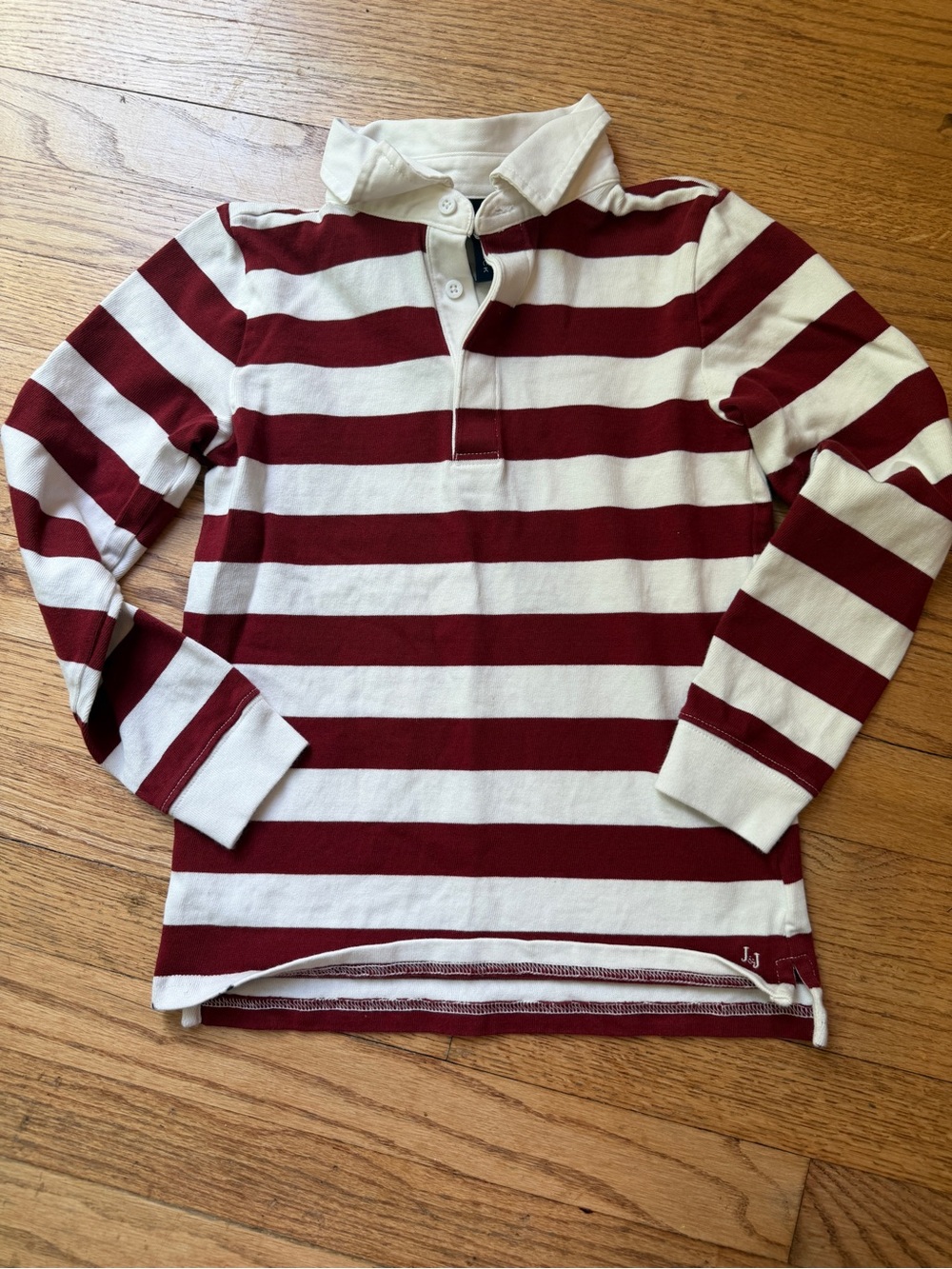 Janie and Jack Kids Long-Sleeve Rugby Polo Shirt - Burgundy and Cream - size 8